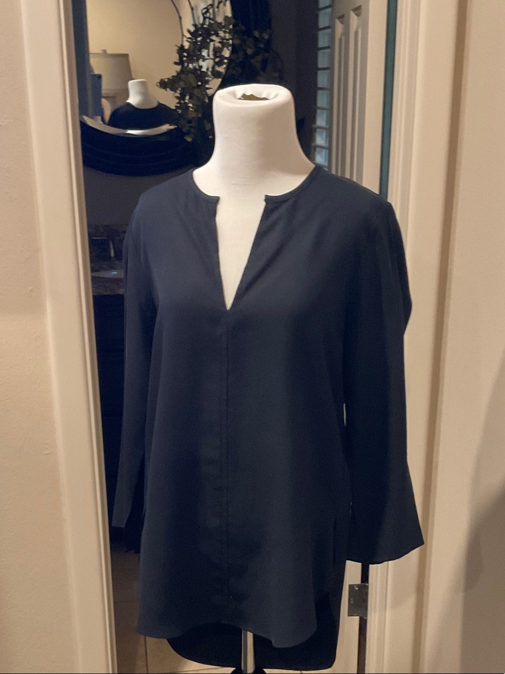 Fifteen Twenty Navy Split-Neck Tunic Blouse